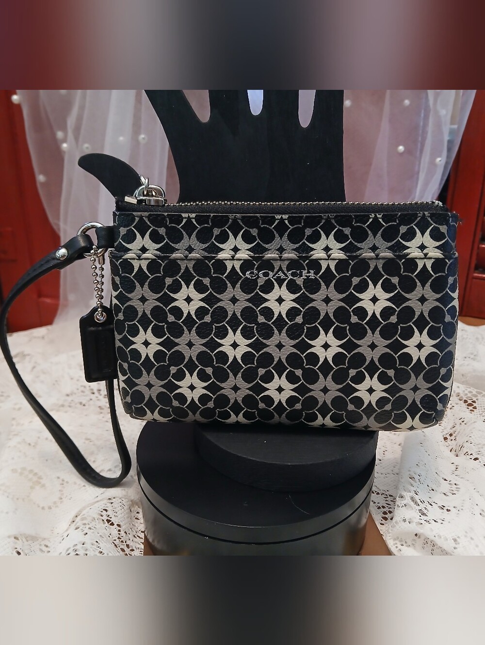 COACH Black Signature Wristlet Pouch